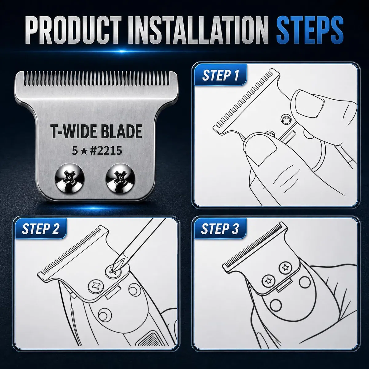 Lame T-Wide di Ricambio Compatibili con le Tondeuse Wahl 5-Star Detailer – 0,4 mm, Zero-Gap (Argento – Confezione da 2)