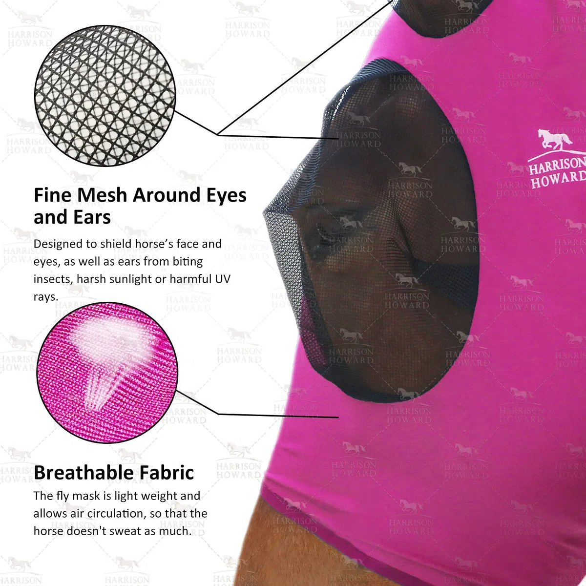 Harrison Howard Maschera antimosche per cavallo, con protezione UV, standard, per cavalli, rosa