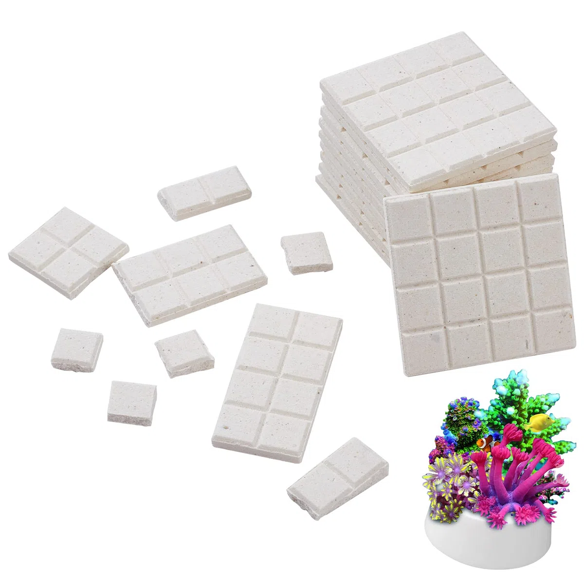 CHGCRAFT Piastrelle in ceramica per acquario, 12 pezzi, supporto per acquario, base di corallo, base quadrata, per diffusore di calore, per la maggior parte dei frammenti di corallo dell'acquario