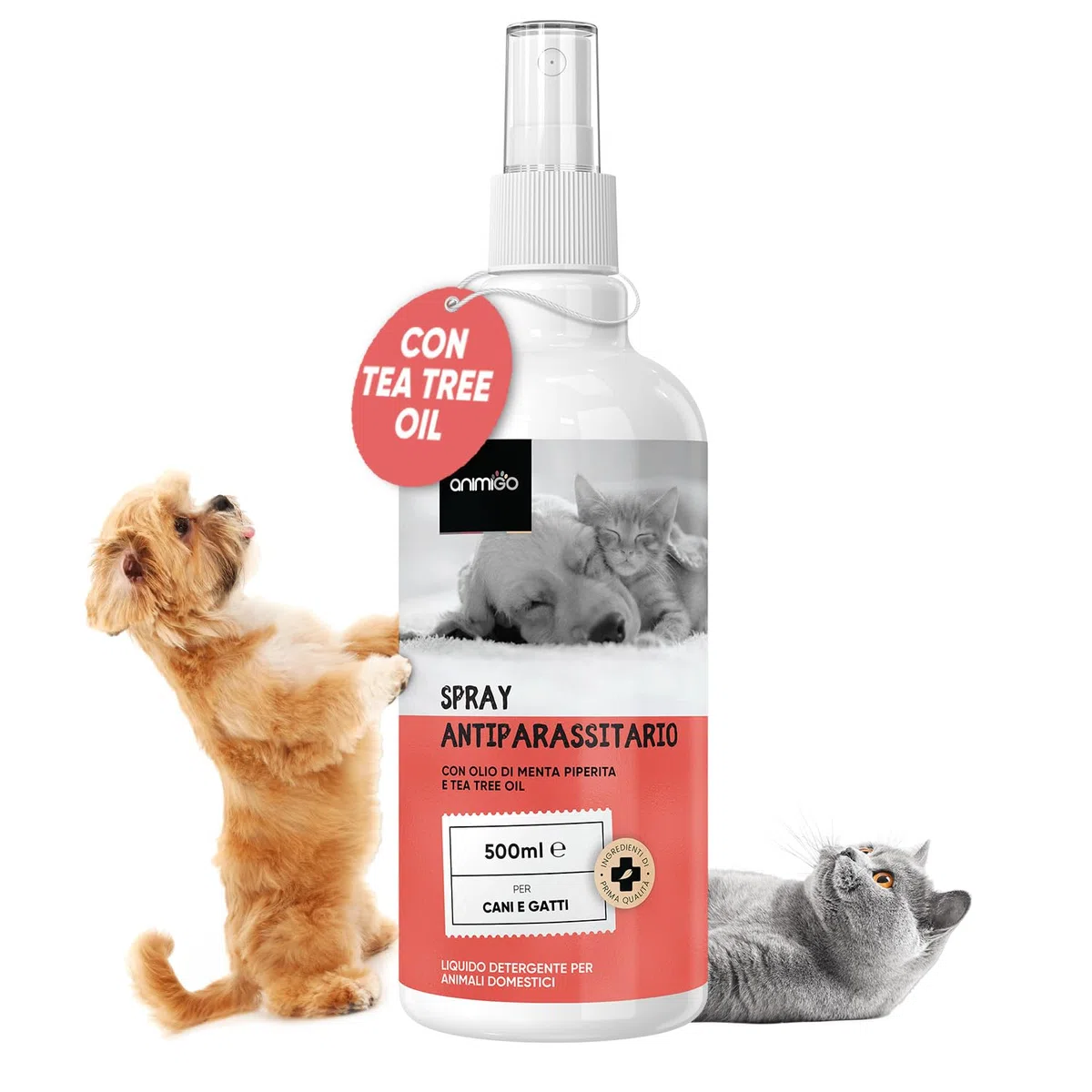 Antiparassitario per Gatti Cani 500ml, Spray Antipulci per Cani e Gatti Ricco di Oli Naturali, Antiparassitario Cane e Gatto Contro Pulci, Zecche, Pidocchi, Zanzare, Antipulci Cane e Antipulci Gatto