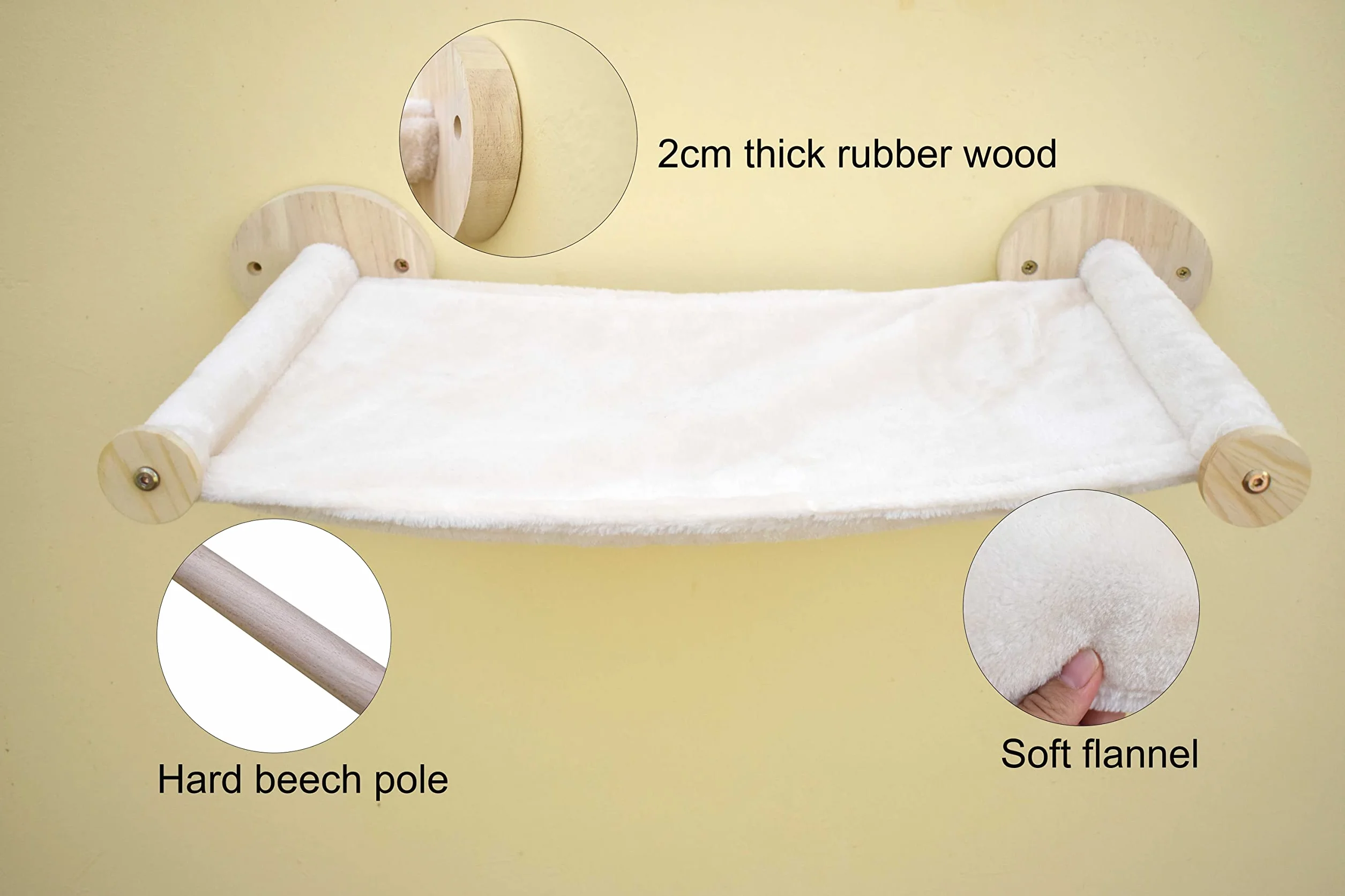Amaca da parete per gatti，60 x 35 cm percorso gatti da parete，letti in morbida flanella (beige)