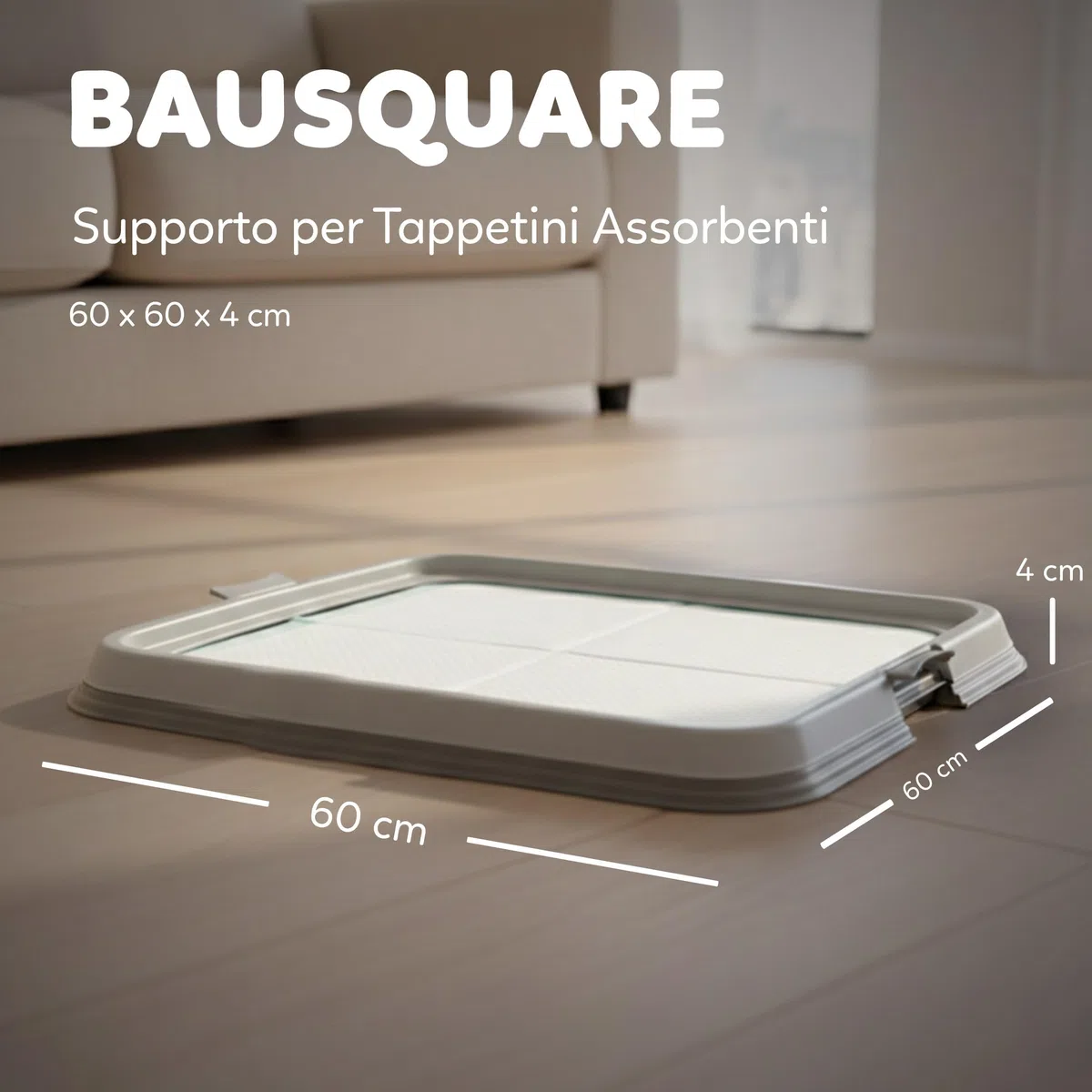 AqpetFriends Lettiera per Cani con Vassoio Porta Tappetini Assorbenti 60x60 cm, Base Antiscivolo per Traversine Igieniche, Ideale per Addestramento Cuccioli e Uso Domestico