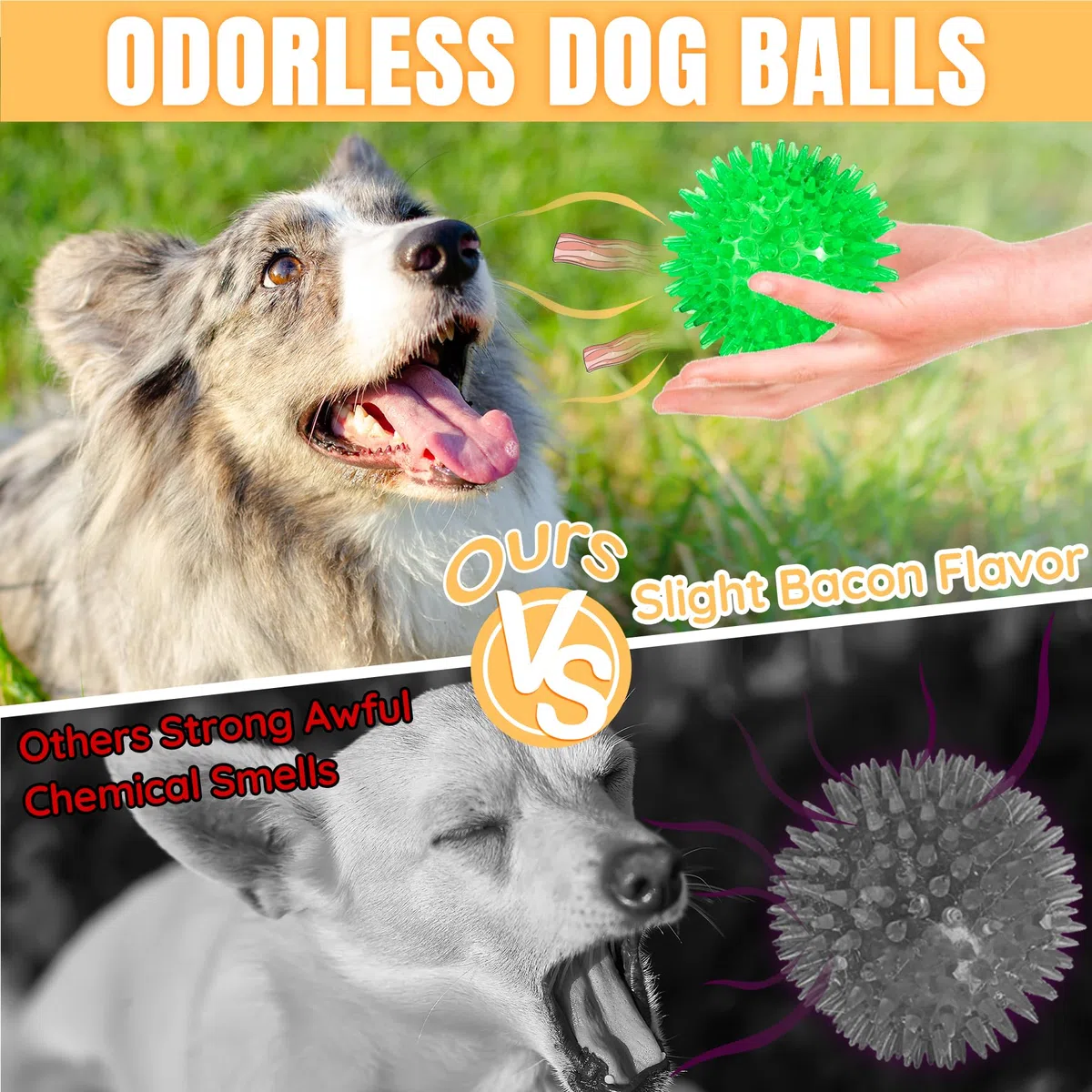 Palline Cigolanti per Cani - Confezione da 6 da 9 cm con Punte - per Cani di Taglia Media e Grande - Palla Giocattolo Progettata