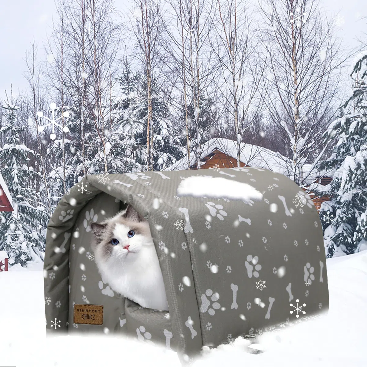 Casetta per Gatti per Esterni Cuccia per Animali Domestici da Esterno Resistente Alle Intemperie Tenda con Cuscino Rimovibile per Cani e Gatti 42x31x28cm