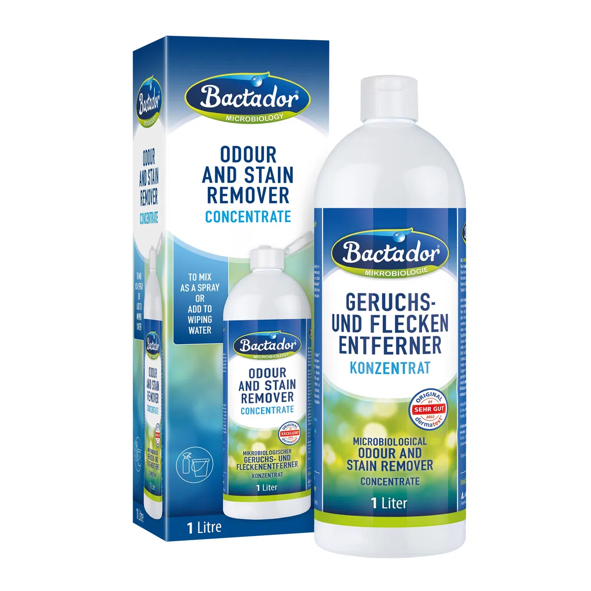 Bactador Anti-Odore E Smacchiatore Microbiologico 1 Litri - Concentrato - Detergente Enzimatico Biologico Contro Il Sudore, Gli Odori Degli Animali - Per La Casa, L'Auto E L'Ambiente Animale
