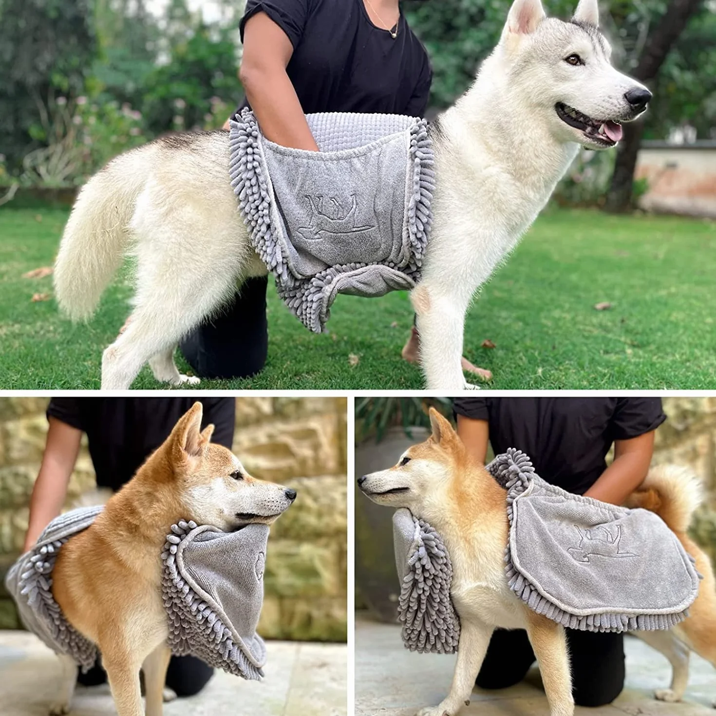 Tuff Pupper Asciugamano ad Asciugatura Rapida per Cani Fondello in Microfibra Ultra Assorbente | Dimensioni Extra Large 85x35 cm per Tutte Le Razze | Comode Tasche per Le Mani