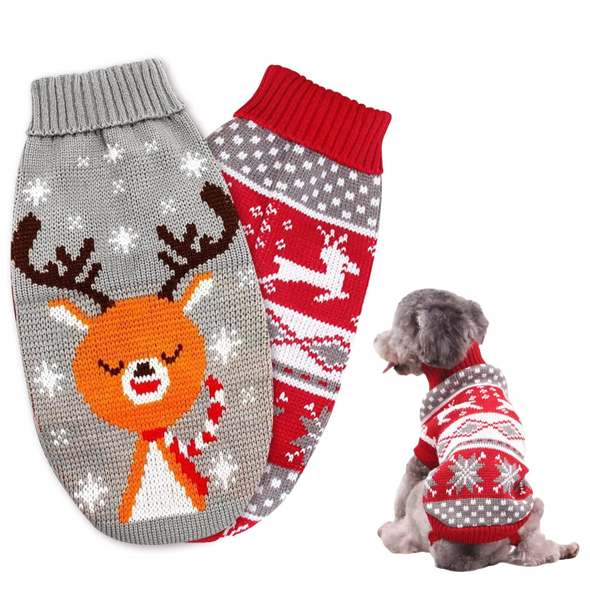 2 Pezzi Maglioncino Cane Natale, Maglione Natale Cane Gatto, Natales Maglione per Animali, Cucciolo di Canes Natales Maglia Magliones, per gattini e cani di piccola taglia (XL)