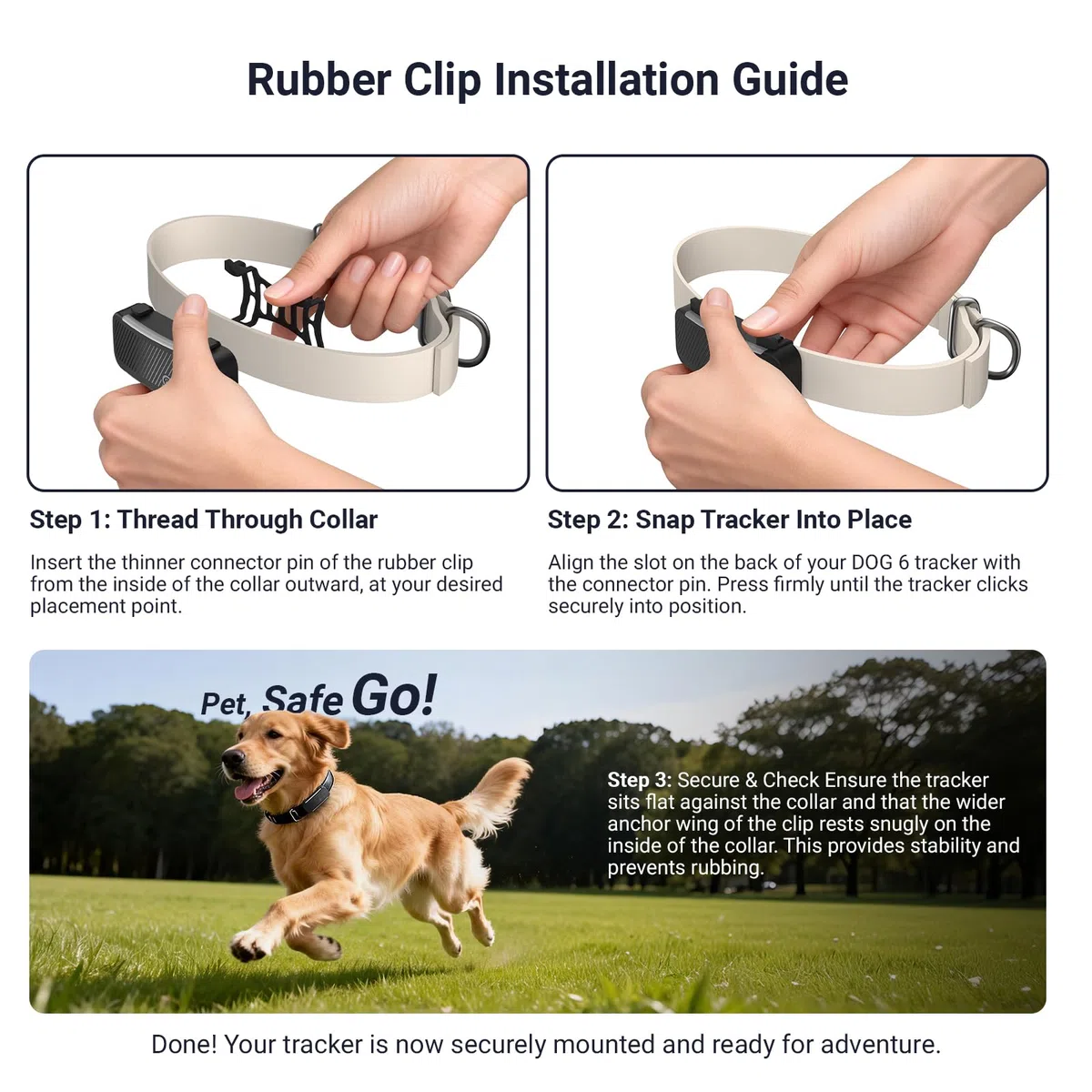 Dog 6 GPS Tracker clip in gomma compatibile con Tracti GPS Pet Location Tracker Activity Tracker sostituzione gomma fissaggio clip nere – Confezione da 4