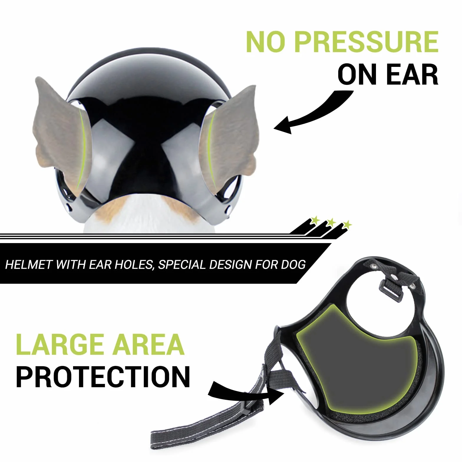 Piccolo casco per cani con fori per le orecchie, regolabile e robusto, per attività all'aperto, moto, bicicletta, nero, S
