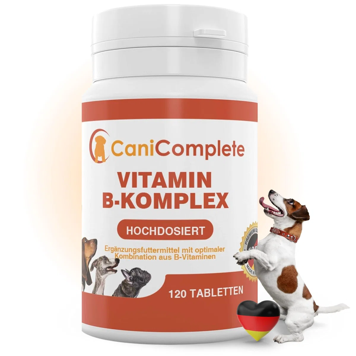 Complesso vitaminico B per cani, gatti, B1, B2, B3, B5, B6, B9, B12, K3, calcio, acido folico. Supporta funzioni nervose importanti. 120 pezzi (confezione 4 mesi)