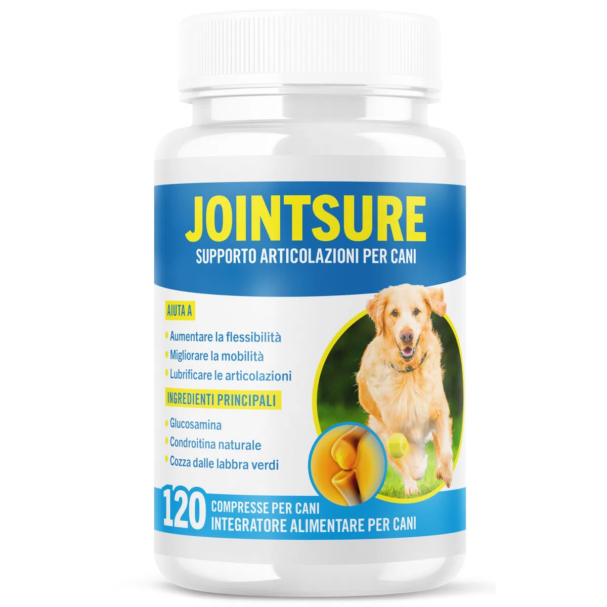 JOINTSURE Integratori per Cani Articolazioni 120 Compresse | Supporta la Mobilità e le Articolazioni di Cani Anziani e Adulti | Condoprotettori con Glucosamina, Condroitina, Cozza Verde