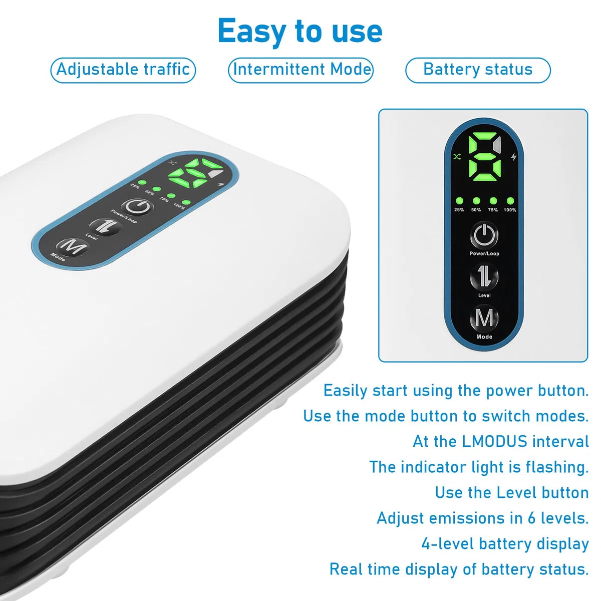 Pompa ad aria per acquario, pompa ad ossigeno 2600 mAh, batteria 3 l/min, flusso d'aria regolabile in 6 livelli, ultra silenziosa USB per acquari, laghetti da giardino, attività di pesca all'aperto