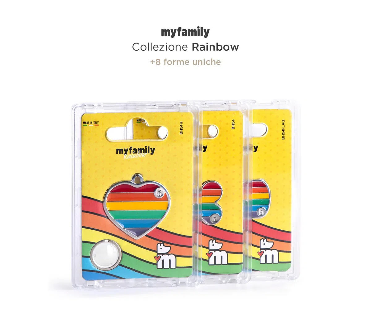 MyFamily Medaglietta per Cane Personalizzata Made in Italy, Osso Grande, Targhetta Cane con Incisione Gratis, Smaltata a Mano in Metallo, Collezione Rainbow
