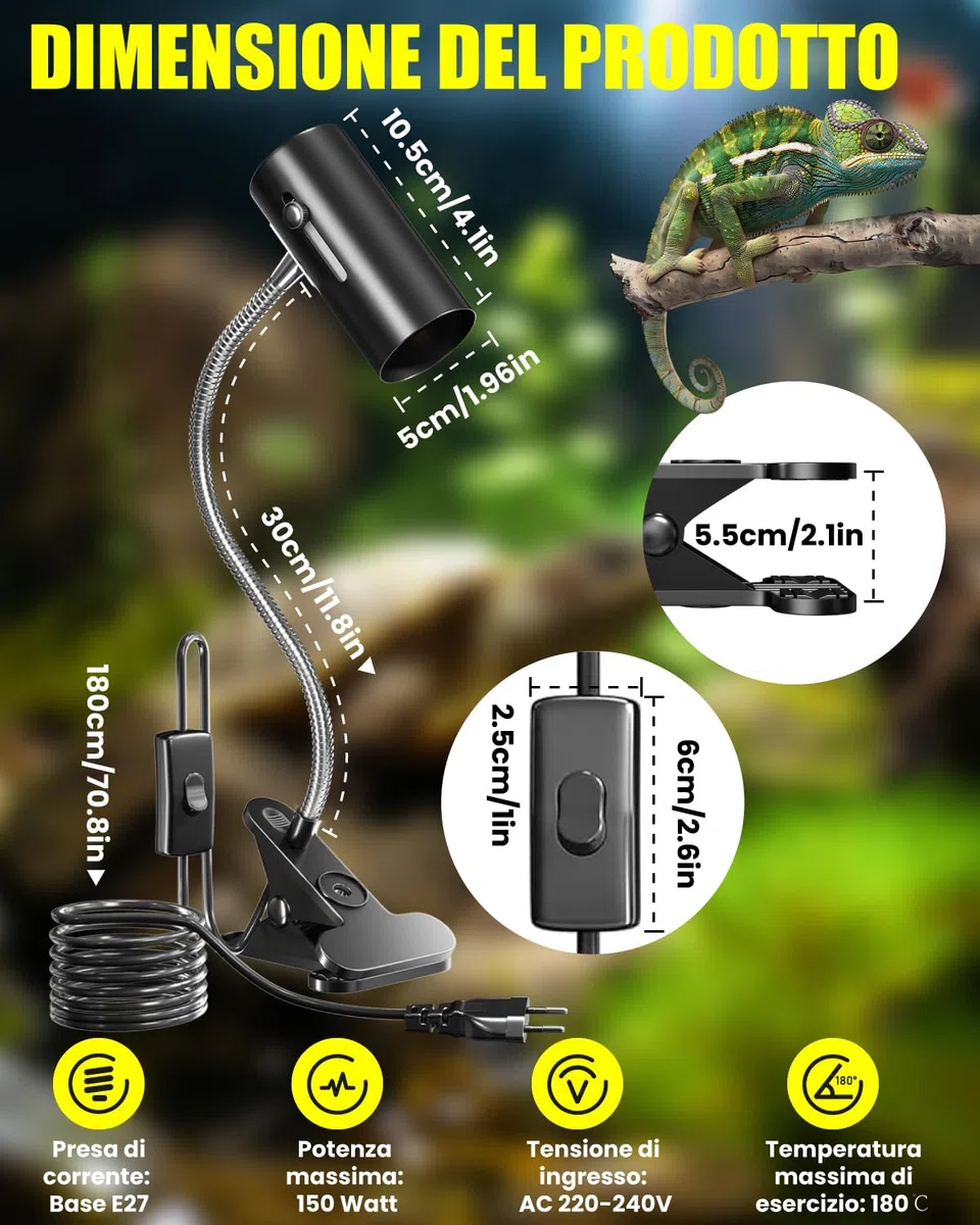 Lampada Riscaldante uvb Tartarughe con 2 Lampadine UVA/UVB da 50W Regolabili a 360° Lampada per Anfibi Adatto per Tartaruga, Ragno, Lucertola, Serpente, Anfibi, Cockatoo, Chameleon