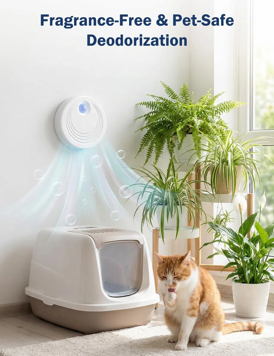 Purificatore d'aria per animali domestici, deodorante per lettiera per gatti, ricaricabile, durata della batteria di 15 giorni.
