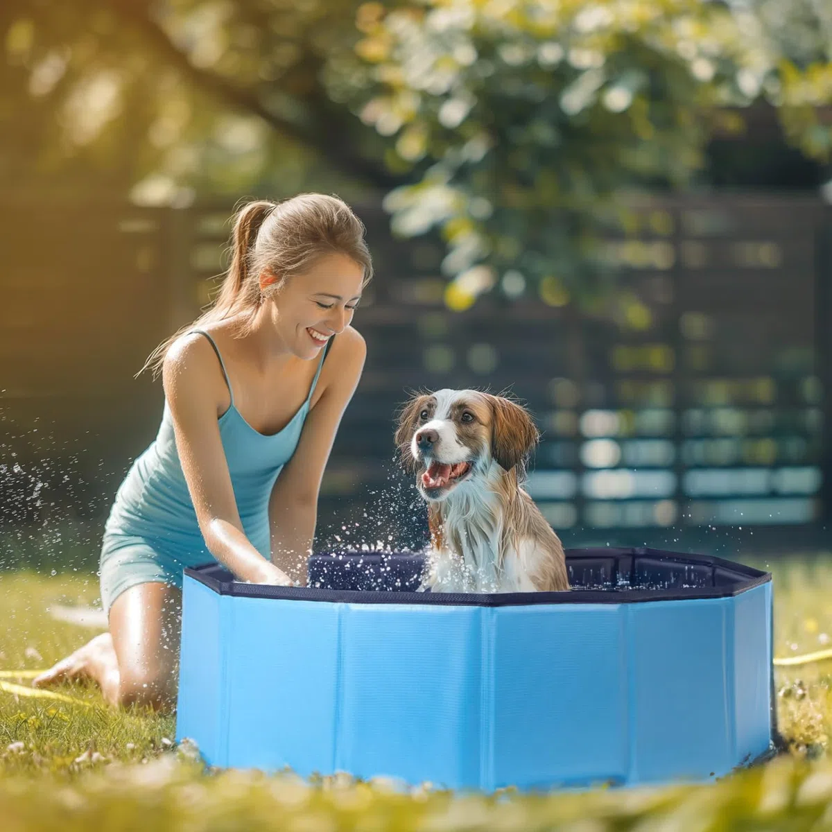 Nobleza Piscina per Cani Grandi e Piccoli, Piscina Pieghevole, Vasca da Bagno Rigida per Cani e Gatti, 80 * 20cm, S, Blu