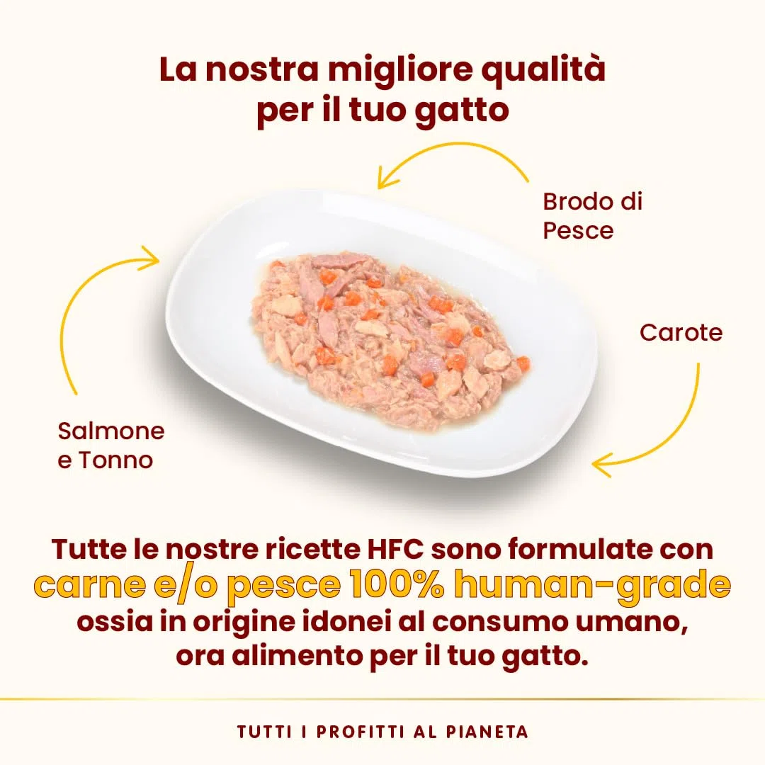 Almo Nature HFC Complete, Alimento Umido per Gatti Adulti - Salmone e Tonno con Carote - 70g, Confezione da 24