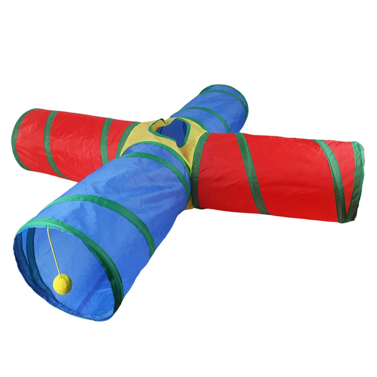 Tunnel per gatti interni, giocattolo tunnel di gatto - Tunnel gatti pieghevoli a 4 vie del gattino arcobaleno,Forniture per animali interattivi giocattolo per animali domestici con palla da gioco per