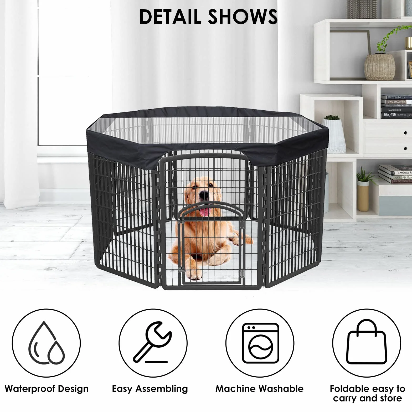 iFCOW Copertura per Box per Cani di Grandi Dimensioni - 61 cm, a Prova di Sole e Pioggia, per 8 Pannelli Box all'Aperto
