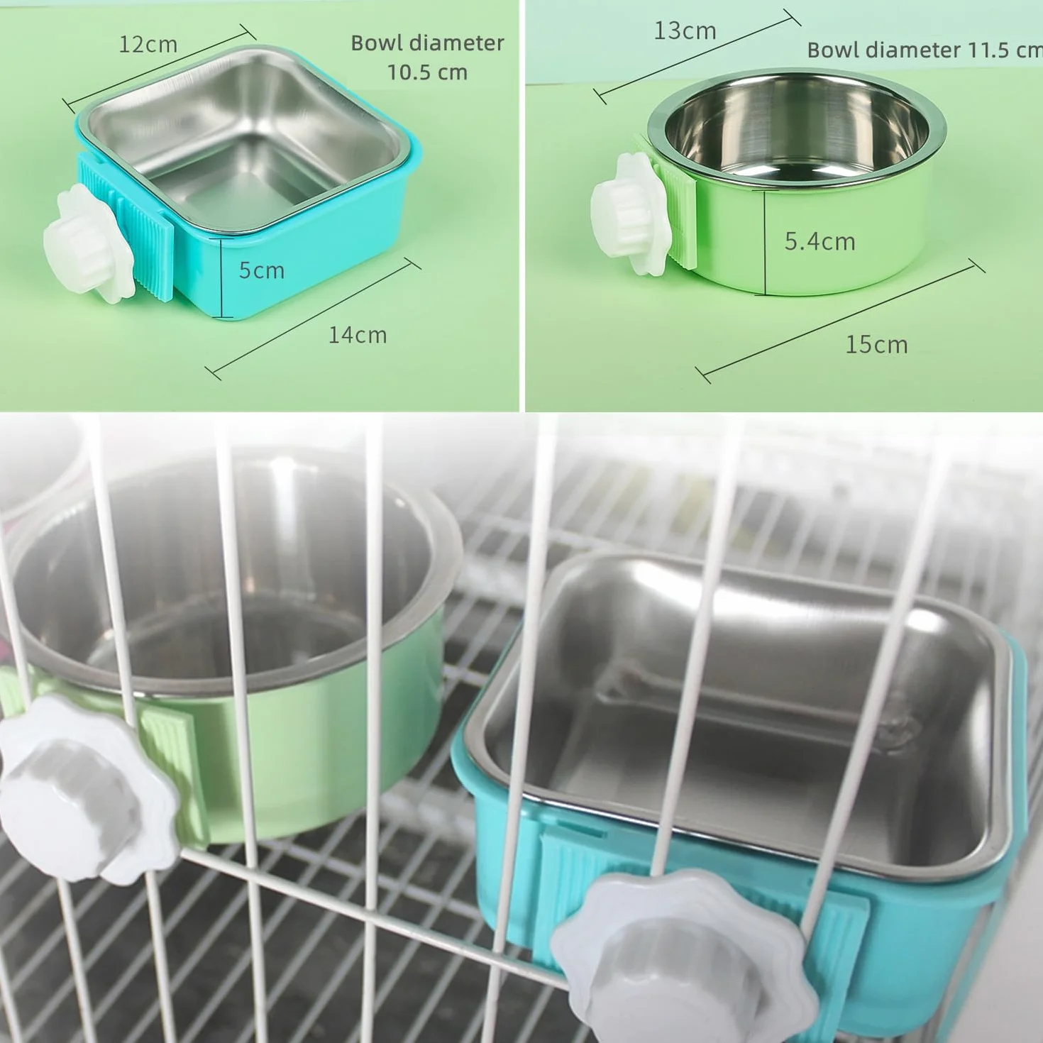2 Pezzi Ciotole da Appendere per Animali Domestici Rimovibile Acciaio Inox Ciotola per Cani Gatti Coniglio Appendere Ciotole per Gabbia Ciotola per Acqua per Criceto Piccoli Animali