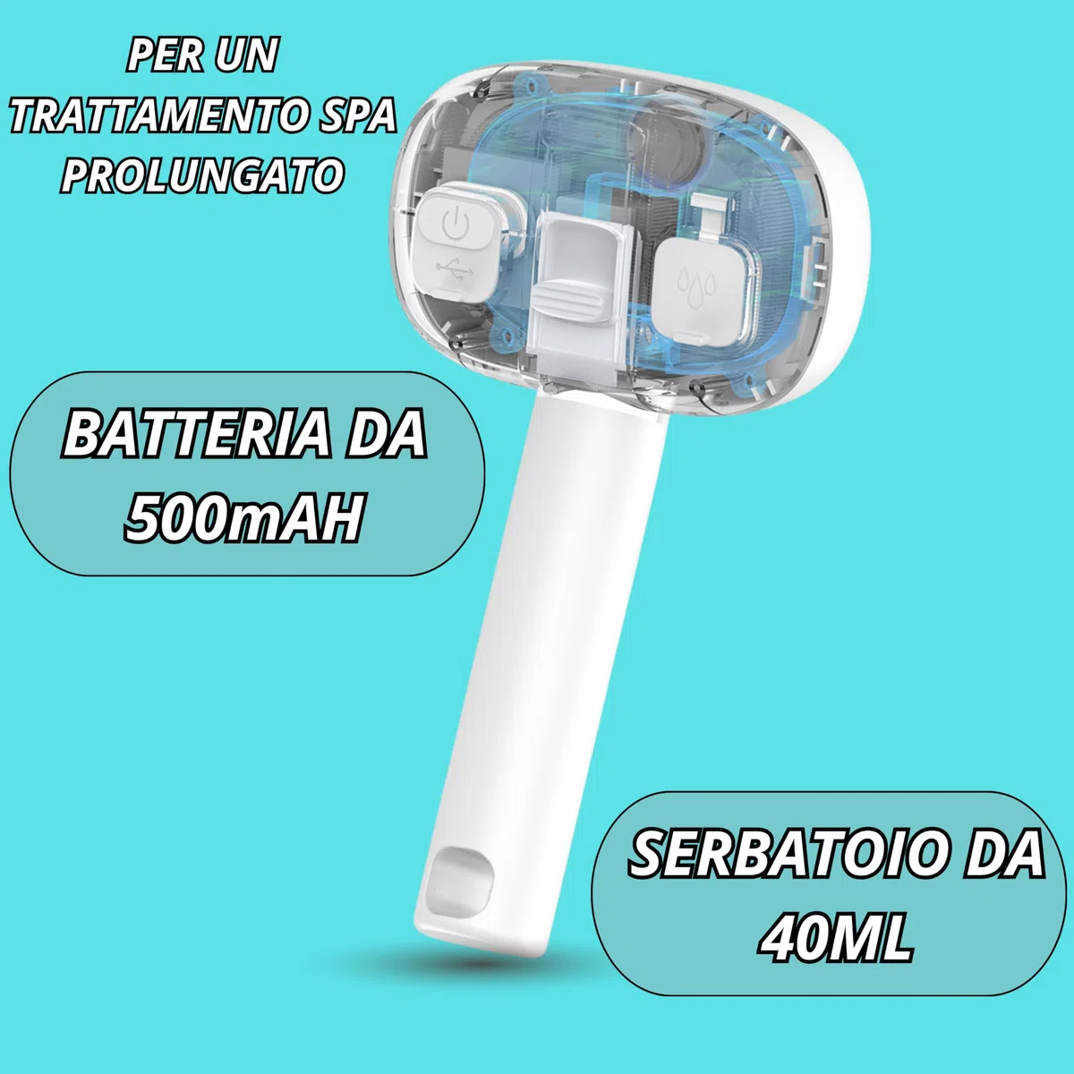 Spazzola a Vapore per Cani e Gatti,3-in-1 Luce UV Igienizzante, Setole Arrotondate, Rimozione Pelo Morto e Nodi, Batteria 500mAh Ricaricabile USB, Kit Toelettatura Professionale, Bianco