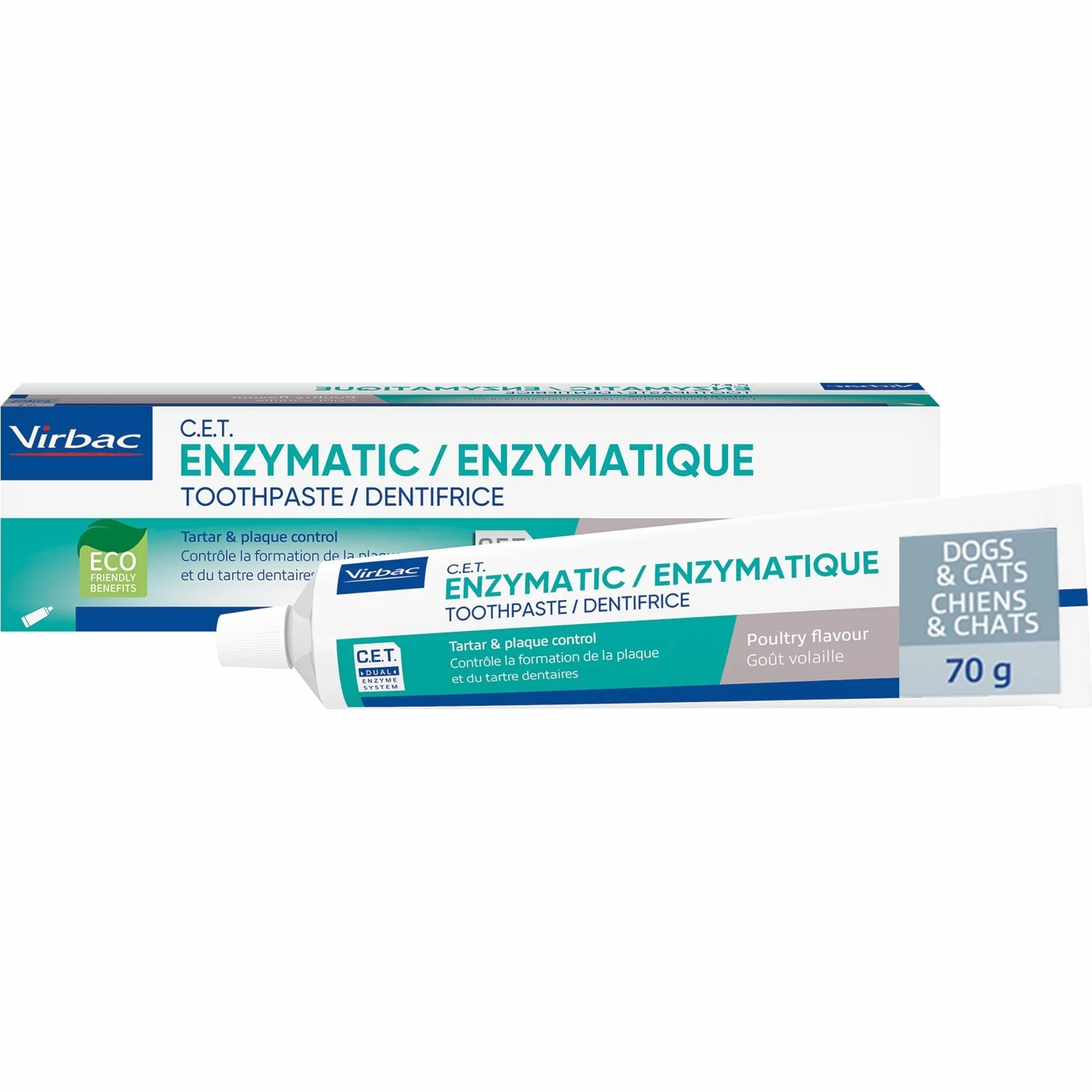Virbac C.E.T. Dentifricio | 70 g | Con Aroma di Pollo per Cani e Gatti | Sistema C.E.T. Brevettato