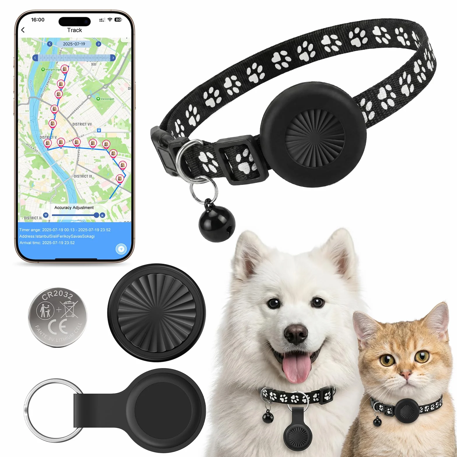 Collare GPS Gatto, GPS per Cani, Localizzatori GPS per Cani e Gatto Compatibile con iOS e Android, Nessun Abbonamento, Posizionamento Globale in Tempo Reale, Impermeabile IP67, per Animale Domestico