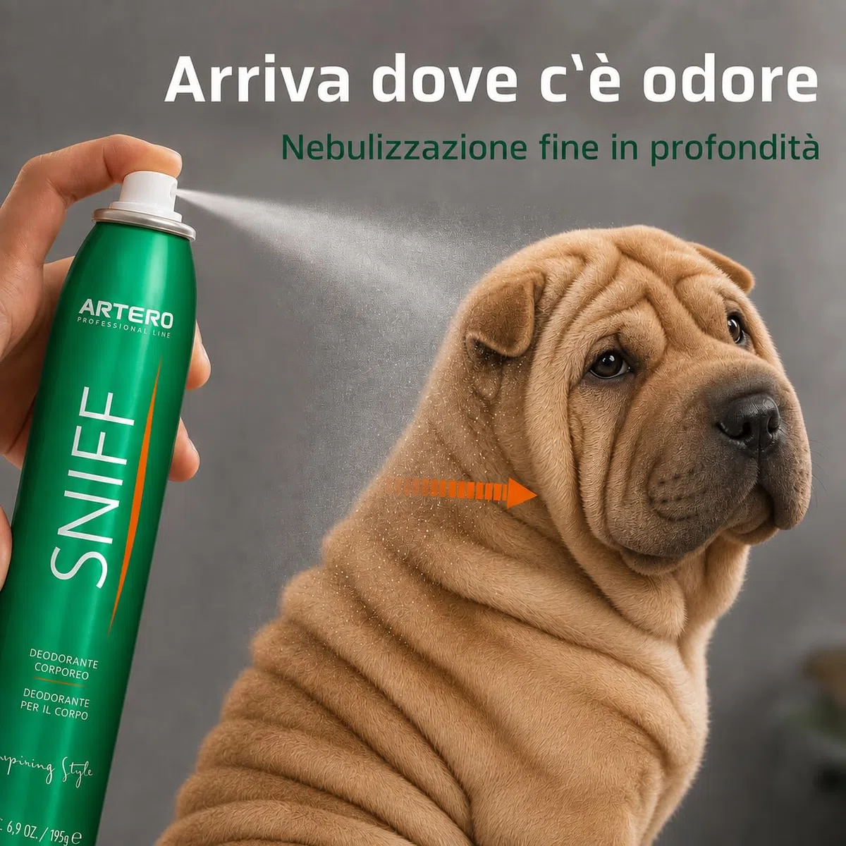 ARTERO Sniff Deodorante per Cani 300ml - Elimina i Cattivi Odori Istantaneamente, Spray Corpo a Lunga Durata, Adatto a Cuccioli e Adulti, Vegano Senza Parabeni