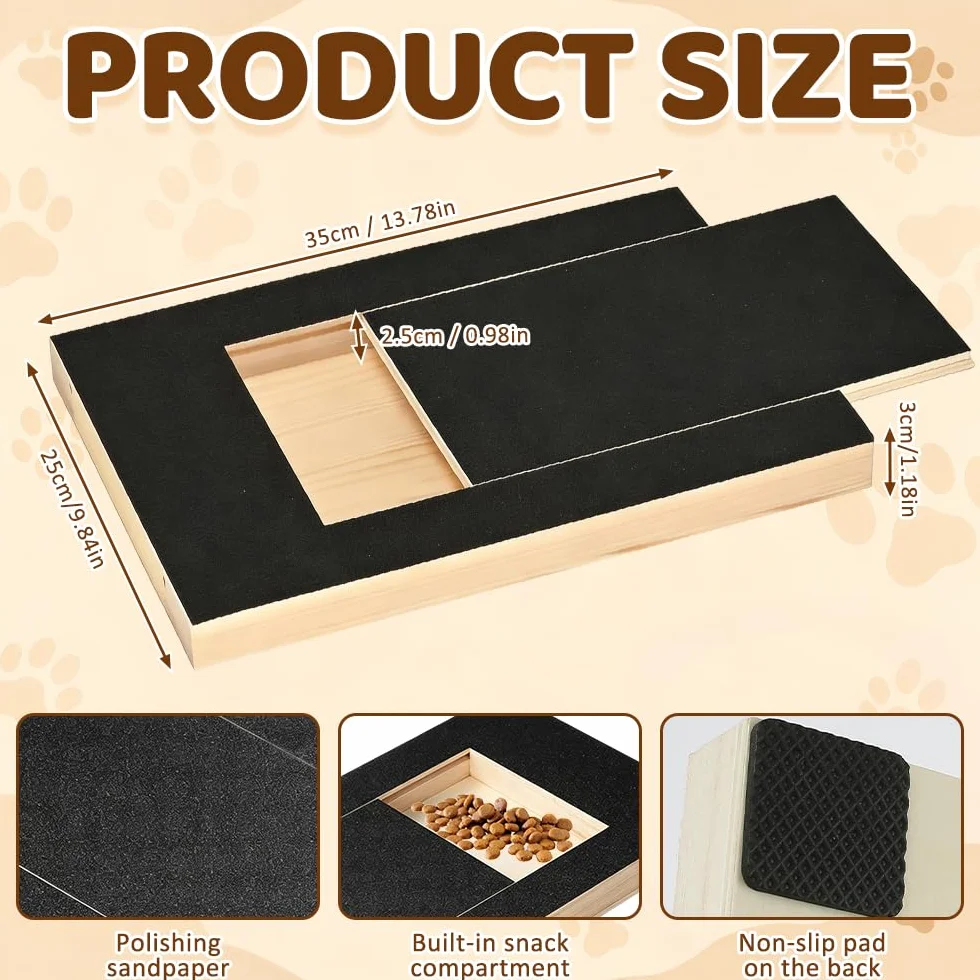 Tiragraffi per Cani con Scatola per Snack, 35x25x3 cm Tappetino AntiGraffio per Cani, Scratchboard per Unghies, Tavoletta Unghie Legno per Cani, Alternativa a Tagliaunghie e Smerigliatrici