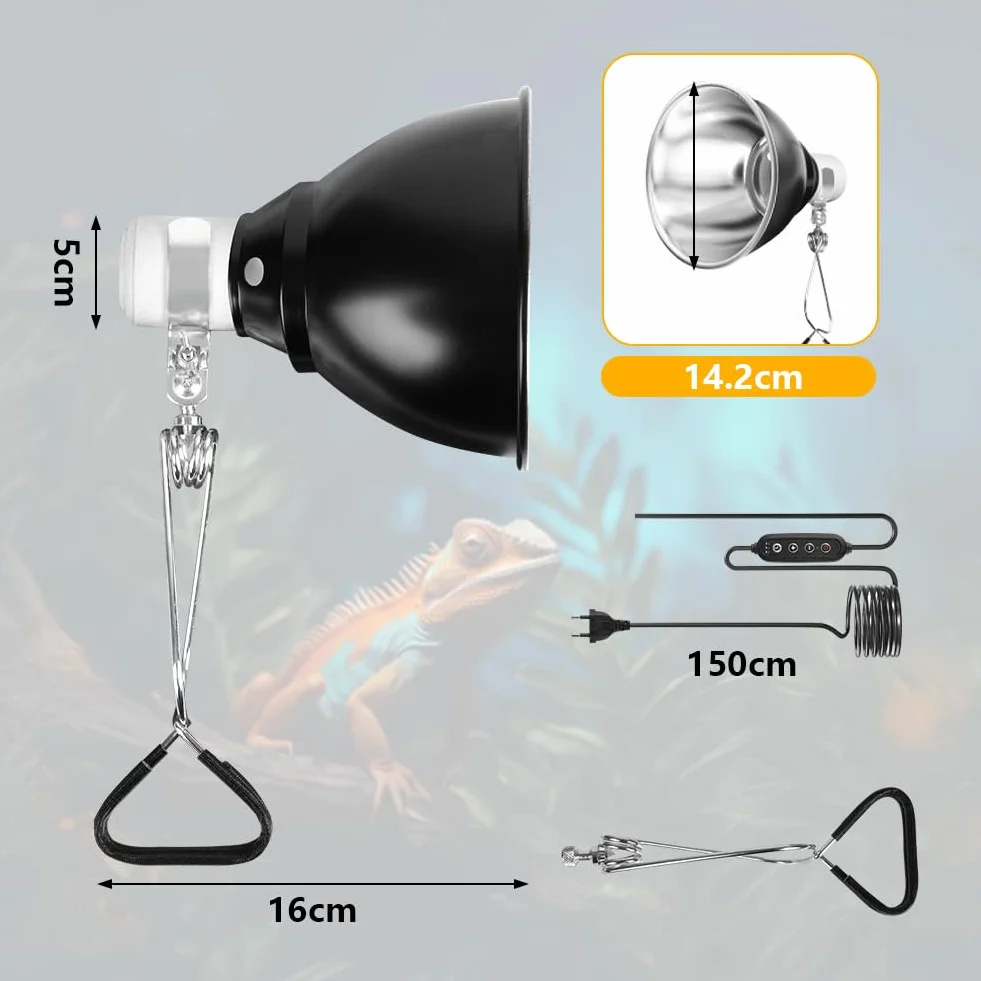 HOTUT Lampada Riscaldante Tartarughe Rettile, Lampada Riscaldante UVA UVB, Kit Illuminazione Tartaruga Acquario con Timer, Temperatura Regolabile, per Tartaruga Serpente Lucertola Cacatua Camaleonte