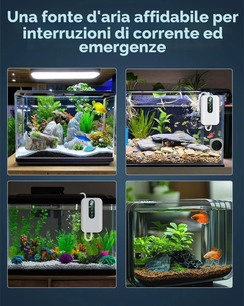 Pawfly Pompa ad Aria per Acquario, Ricaricabile per Vasche 19-380 L, Aeratore Portatile per Esca Viva, Regolabile per Pesca e Trasporto Pesci Pompe d'aria