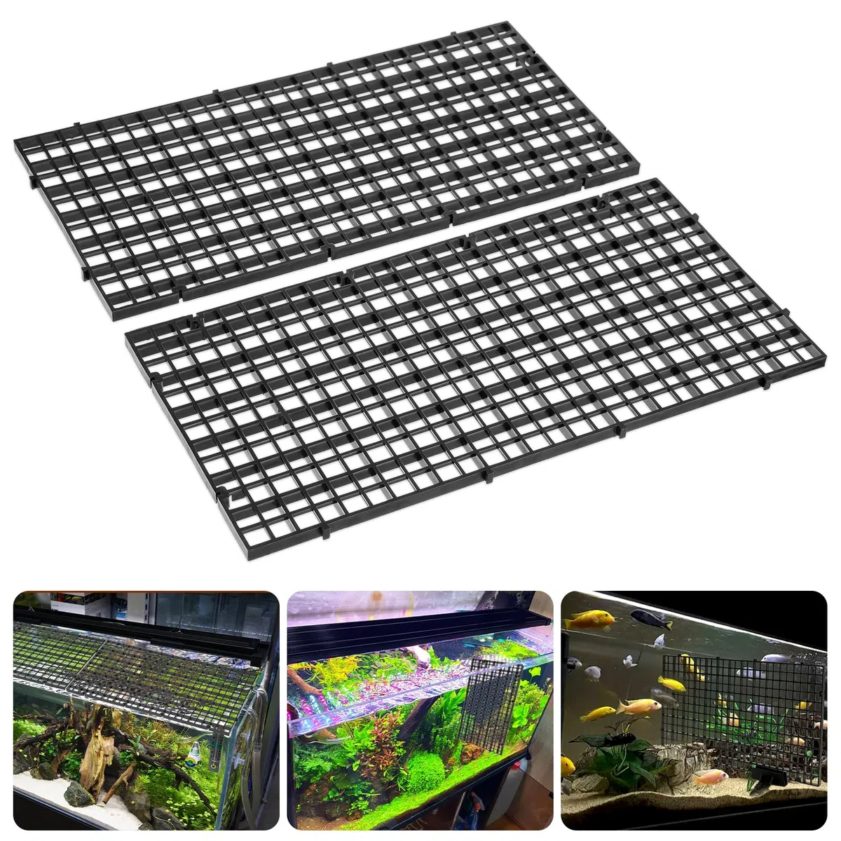 2 Pezzi 30 x 15 cm Divisori per Acquario, Griglia in Plastica per Isolamento, Filtrazione Fai da Te e Acquascaping (Nero)