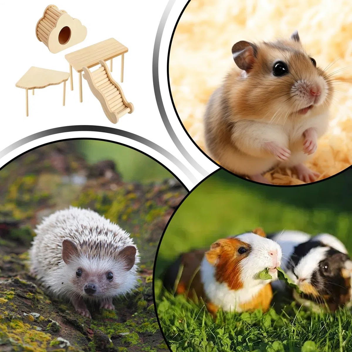Scaletta per criceti, in legno, a forma di , per gerbilli, topi, furetti, cincillà, per interni ed esterni