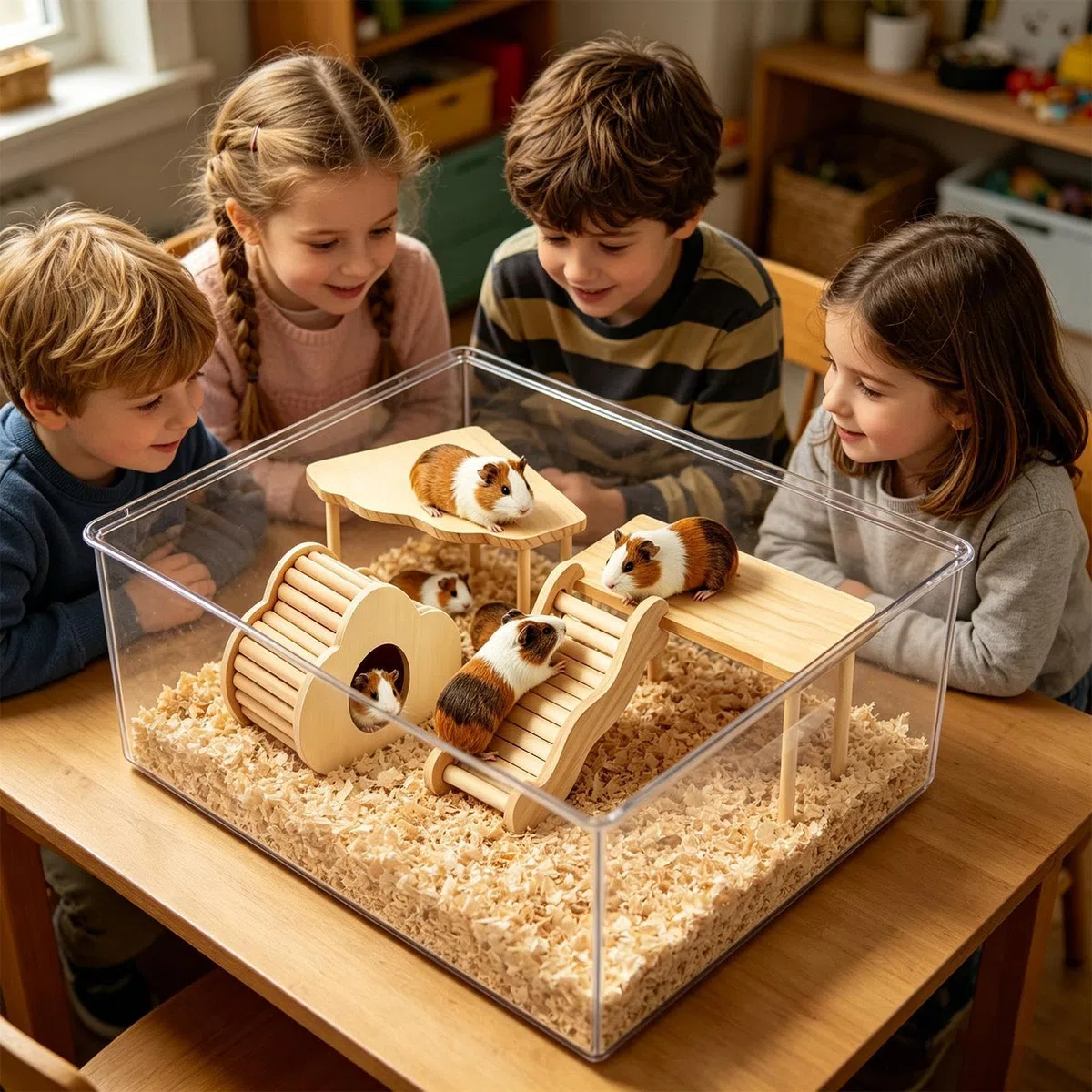 Scaletta per criceti, in legno, a forma di , per gerbilli, topi, furetti, cincillà, per interni ed esterni