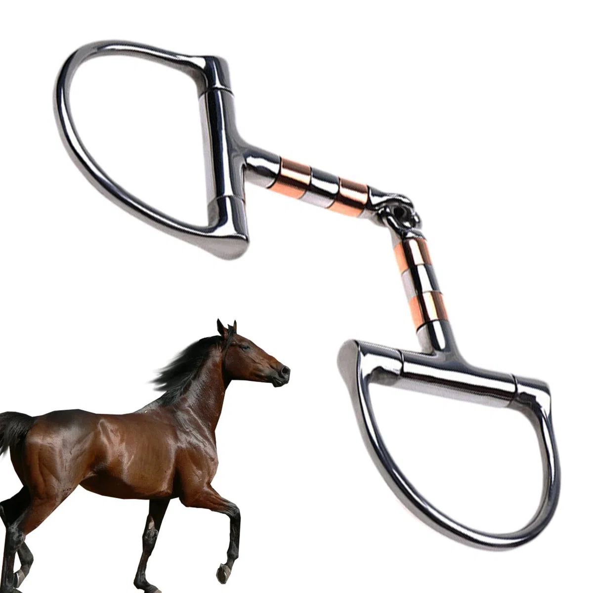 Morso per cavallo con anello a D - Morso per filetto per cavallo in acciaio inossidabile | Filetto con bocca in rame con snodo singolo, filetto professionale con anello a D per allenamento ed equitazi