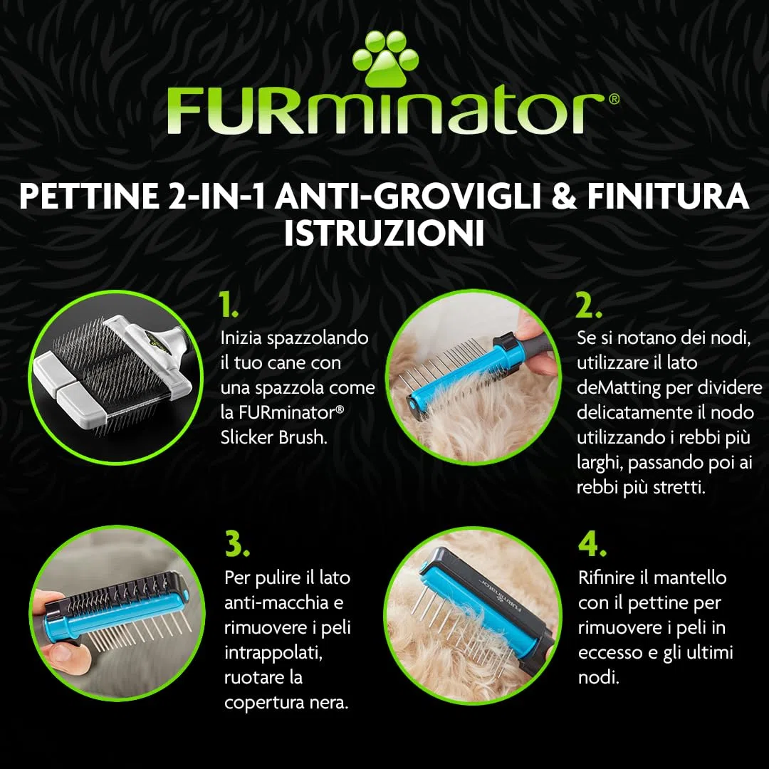 FURminator 2in1 Spazzola districante e Pettine per Cani - Ideale per Barboncini e Doodle - Rimuove Delicatamente Nodi e grovigli - per Una toelettatura Senza Stress