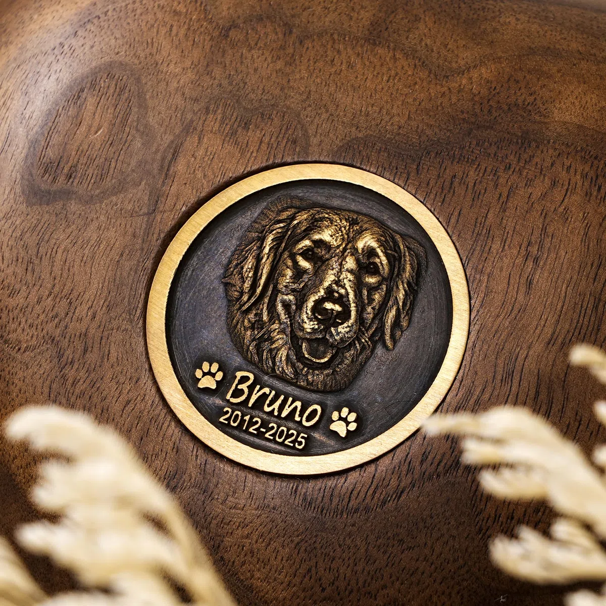 Urna commemorativa per animali domestici con intarsio in ottone personalizzato, urna in legno a forma di cuore con foto, ricordo per cani e gatti, regalo per la perdita di animali domestici