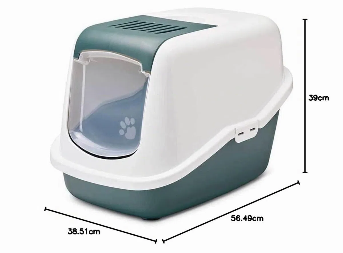 lettiera gatto chiusa - Savic Nestor - verde - con coperchio - frontale apribile - filtro a carbone - design moderno - 56x39x38,5 cm