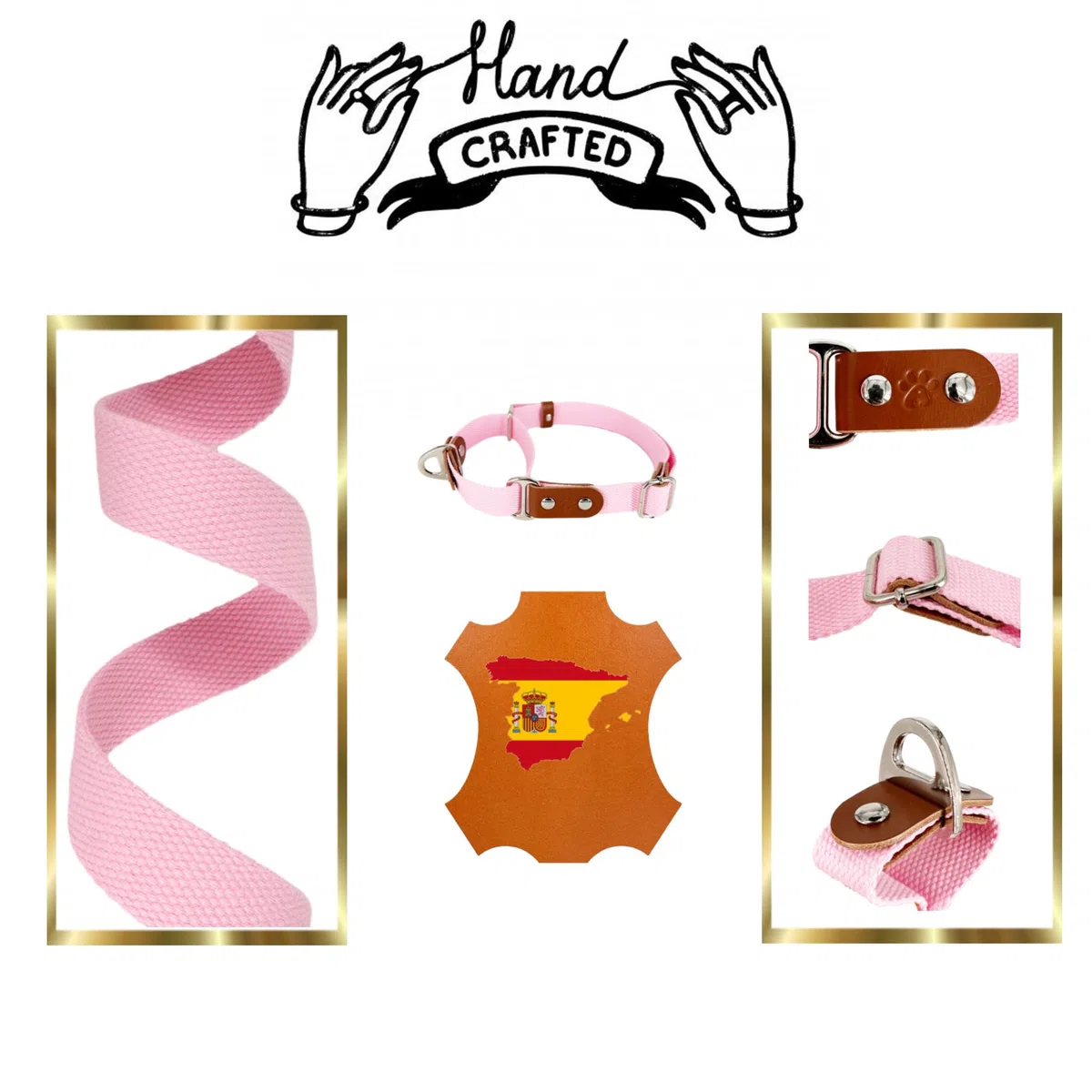 Collari martingala per cani martingala, Anti-strappo, in cotone e pelle. M. Rosa & Cognac.