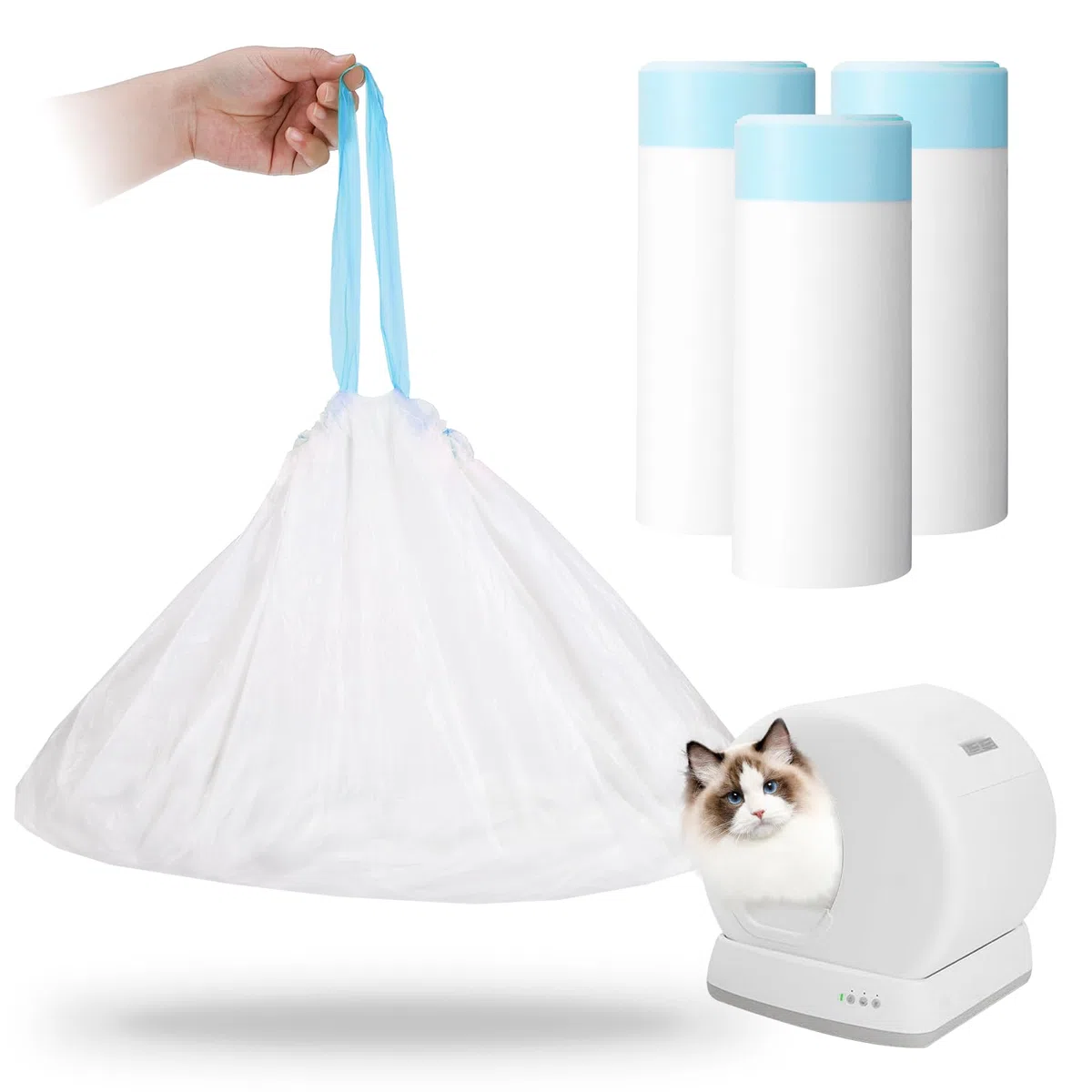 60 sacchetti autopulenti per lettiera per gatti compatibili con Meowant MW-SC01/MW-SC02/MW-LR01, resistenti e spessi, sacchetti di ricambio per lettiera per gatti autopulenti, 55,9 x 33 cm