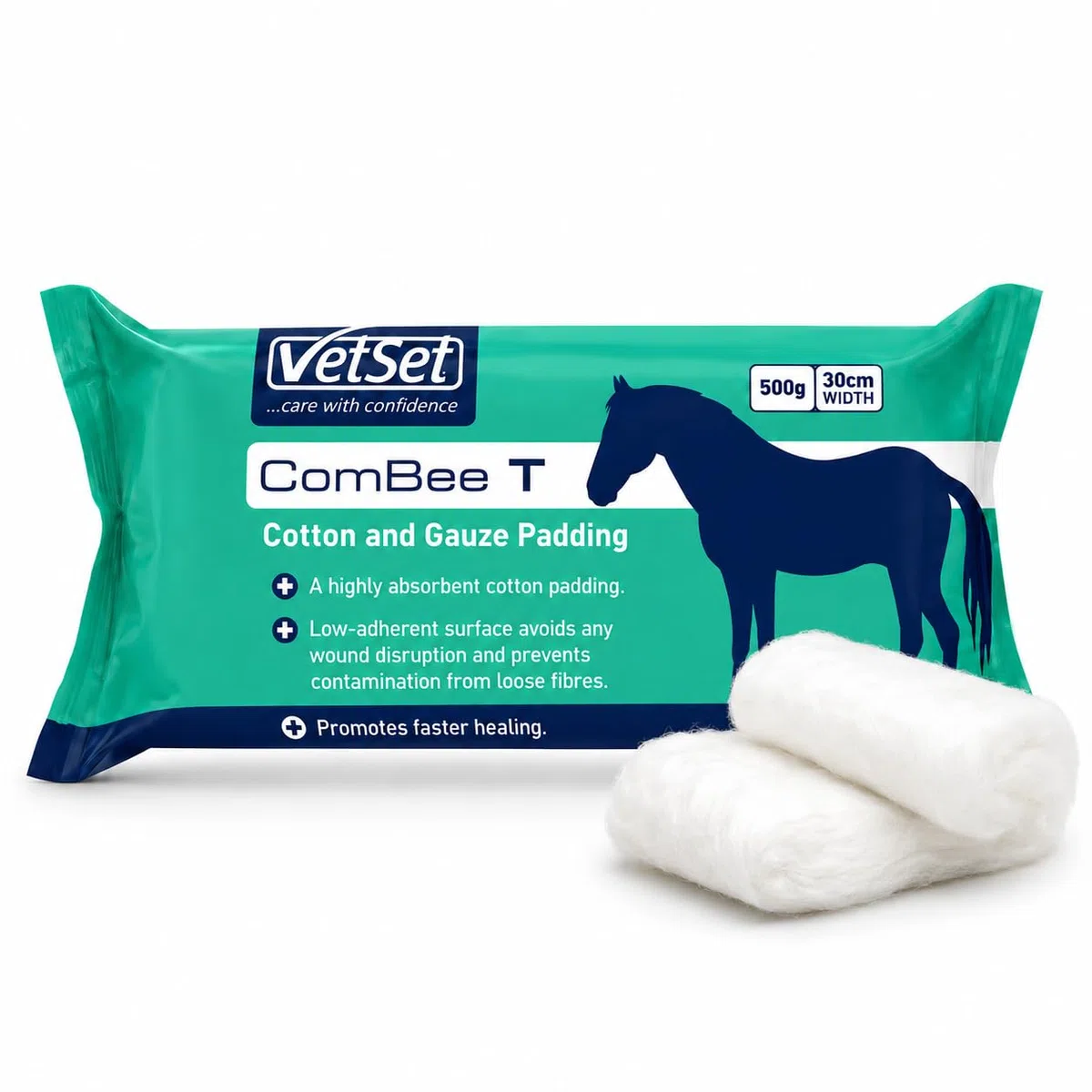 Gomitolo di cotone e garza per cavalli, 500 g, medicazione veterinaria altamente assorbente per cavalli, imbottitura di qualità ospedaliera per protezione, isolamento e guarigione VetSet