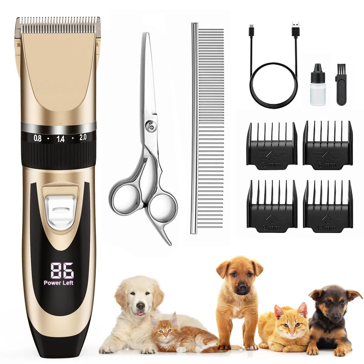 Sjpzwcrl Tosatrice per Cani e Gatti Professionale: Rasoio per Cane Pelo Lungo Silenzioso Toelettatura Cani Tosatore Taglia Peli per Cane Macchinetta Tosare Gatto Senza Filo IPX7 Ricaricabile (Oro)