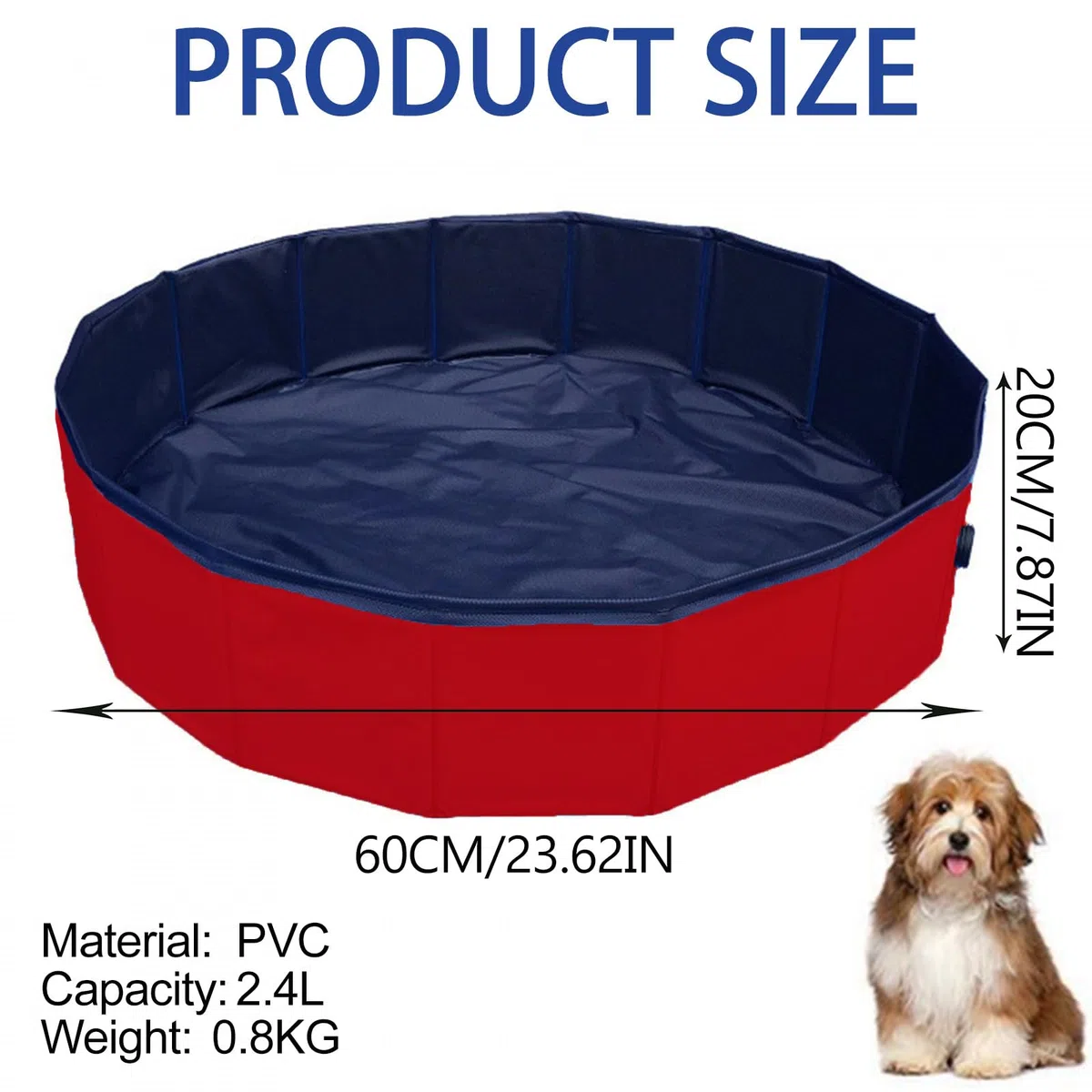 Piscina pieghevole per cani, 60 x 20 cm, piscina per animali domestici, antiscivolo, portatile, in PVC, rosso