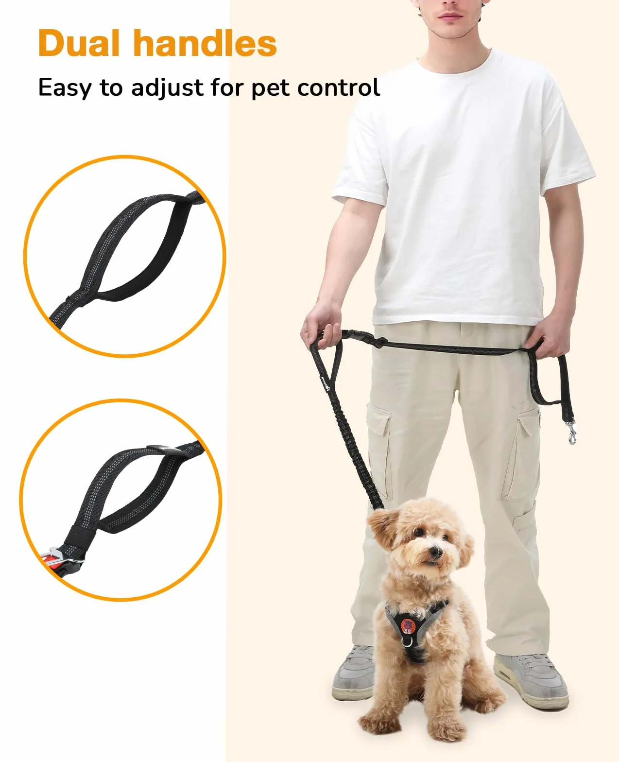 Pecute Guinzaglio Mani Libere per Cani,Guinzaglio per Cani, Camminata, Allenamento, Escursionismo, Cintura in Vita Regolabile e Custodia per l'acqua, per Corsa, Jogging,Nero