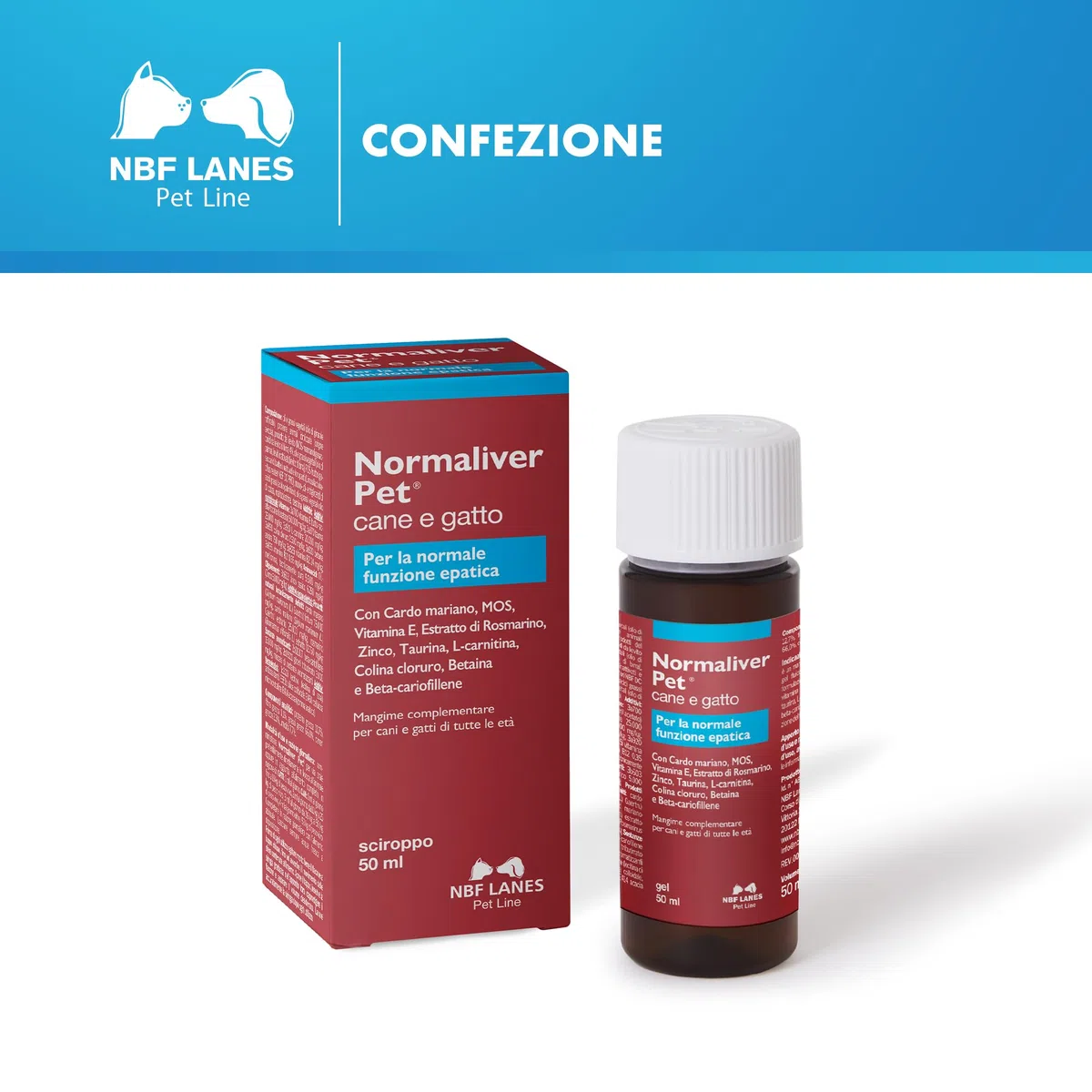 NBF LANES | Normaliver Cane e Gatto, 50 ml Sciroppo in Gel Appetibile, per la Normale Funzione Epatica
