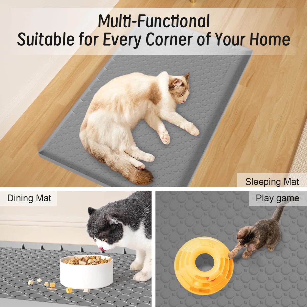 Tappetino in silicone per lettiera per gatti grande 86cm x 56cm,tappetino per gatti per lettiera, antiscivolo e impermeabile, bordi rialzati
