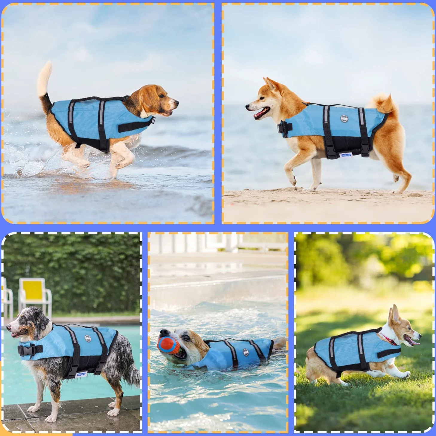 Nobleza - Giubbotto Salvagente per Cani Taglia Grande, Regolabile con Maniglia e Strisce Riflettenti, per Nuoto Surf Canottaggio Barca, Blu (L)