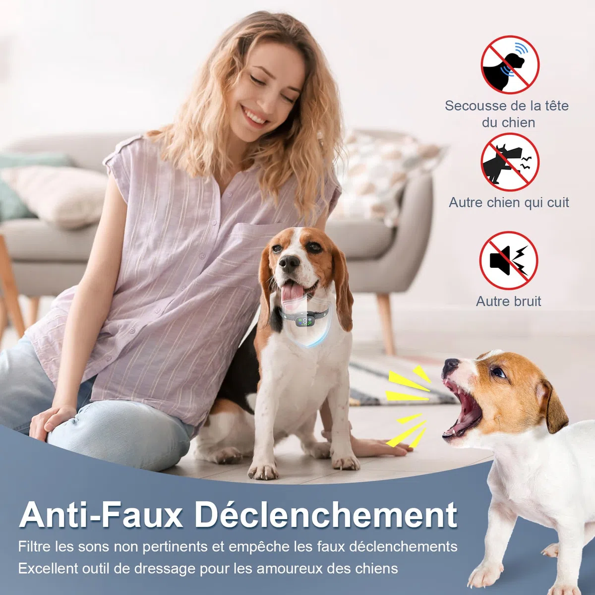 PcEoTllar Collare Antiabbaio per Cani, Collare Vibrante per Stop all'abbaiare, Ricaricabile Collare Elettrico per Cani di Piccola Media Grande Taglia, Suono/Vibrazione/Suono+Vibrazione, Nero