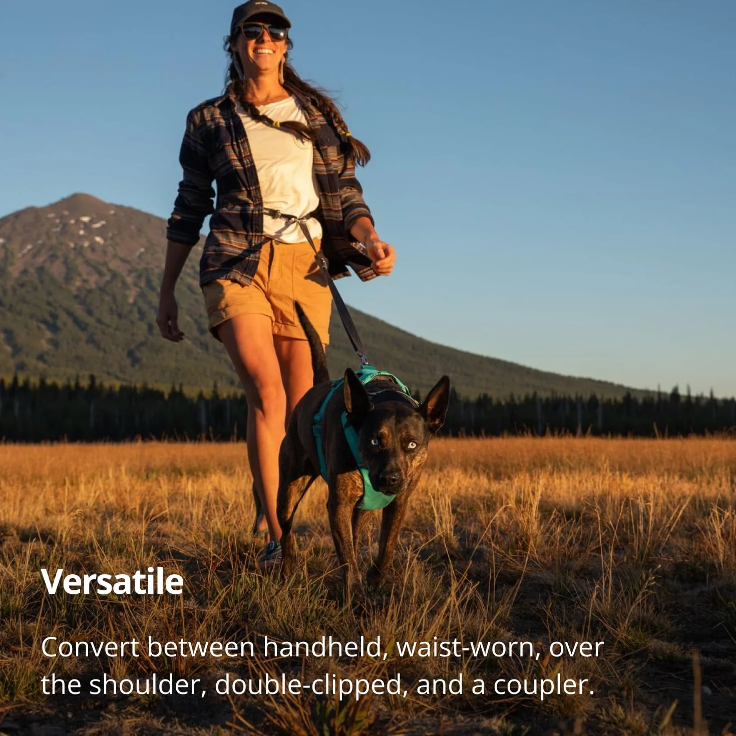 RUFFWEAR Guinzaglio per cani Switchbak, Guinzaglio a doppia estremità per cani, Guinzaglio per cani regolabile e robusto, Guinzaglio da addestramento per cani a mani libere da tenere River Rock Green