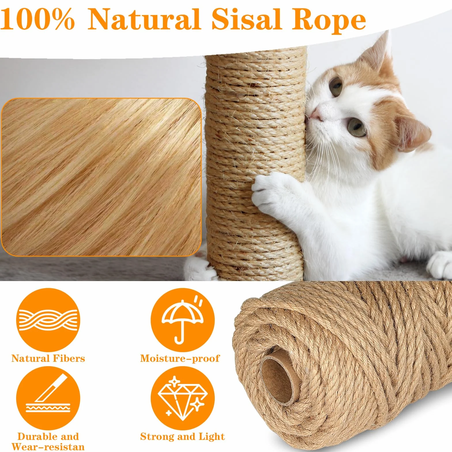 Corda Sisal per Tiragraffi per Gatti 8mm x 60m, Corda Juta Naturale per DIY Tiragraffi per Albero di Gatto, Filo per Graffiatoio, Ideale per Casa, Giardino, Decorazioni